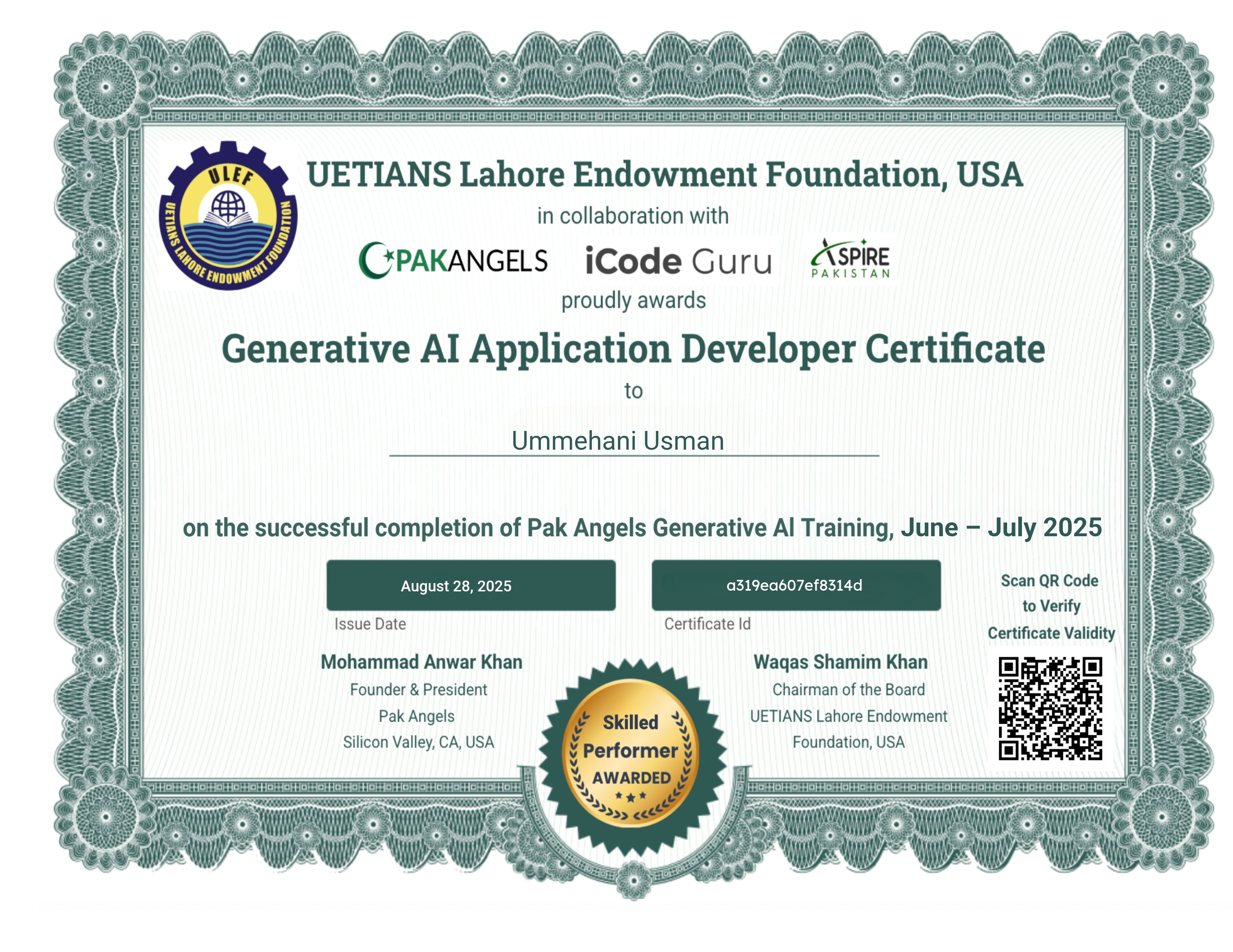 Pak Angels’ ULEFUSA Generative AI Training Course - Skilled Performer