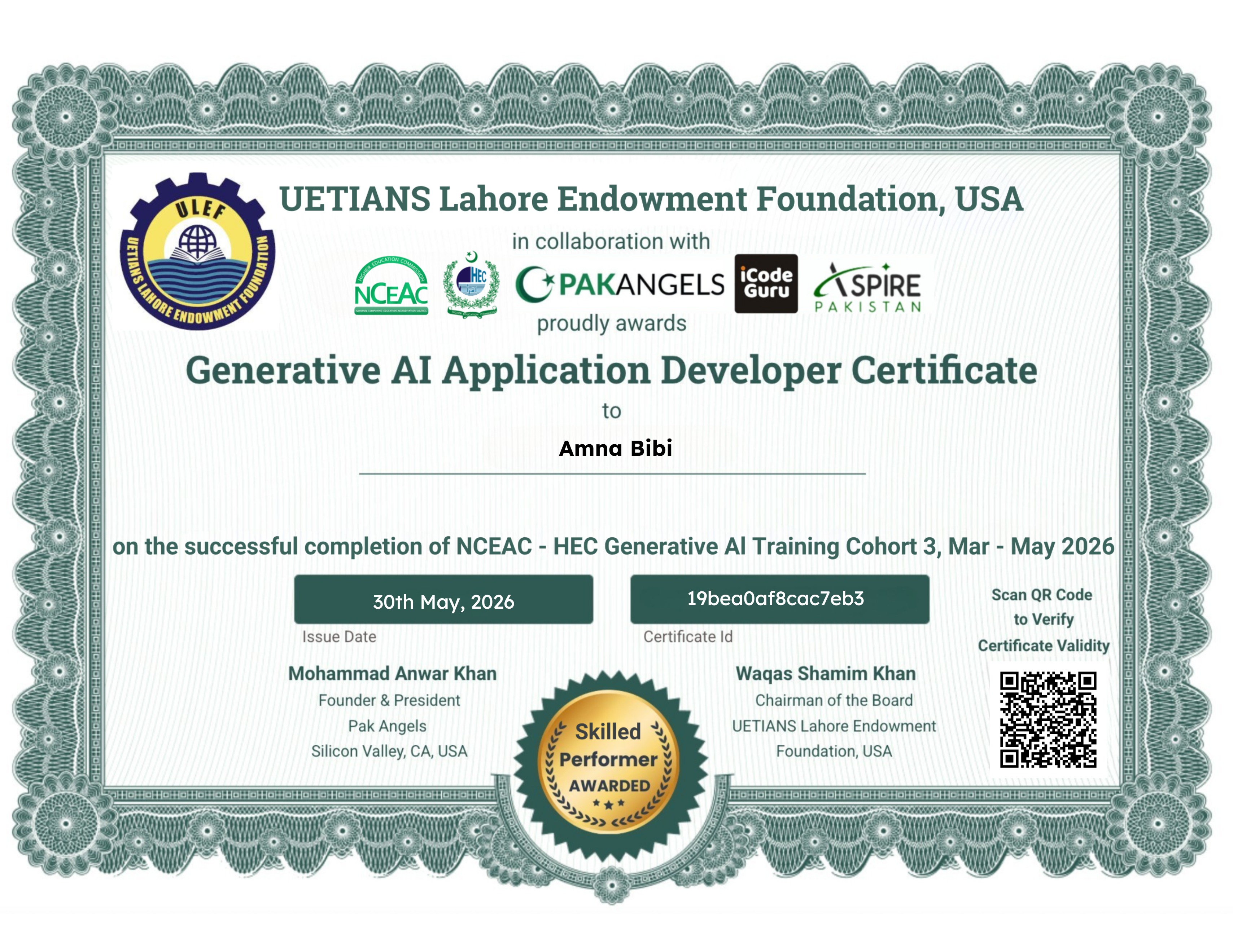 Pak Angels HEC Generative AI Training Course Cohort 3 - Skilled Performer