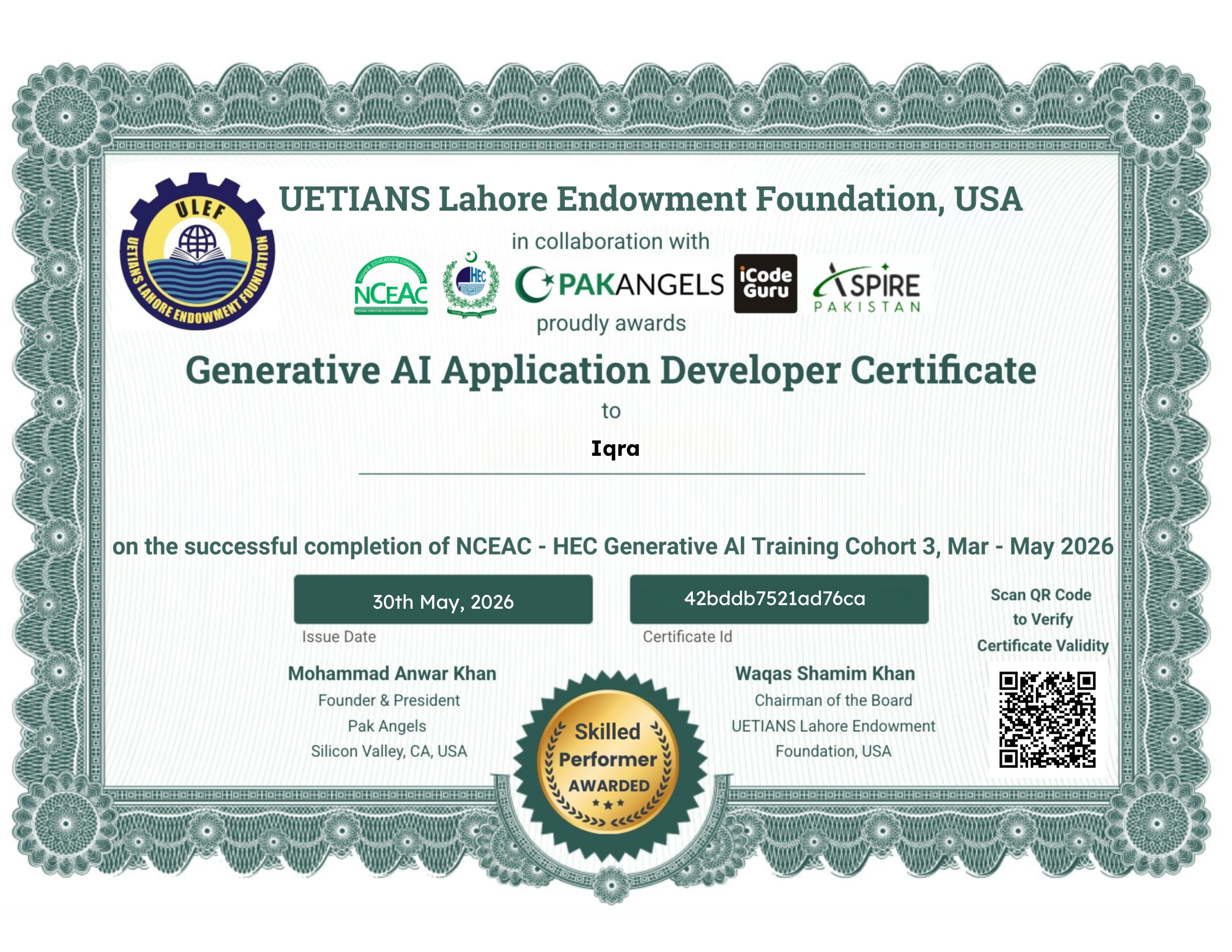 Pak Angels HEC Generative AI Training Course Cohort 3 - Skilled Performer