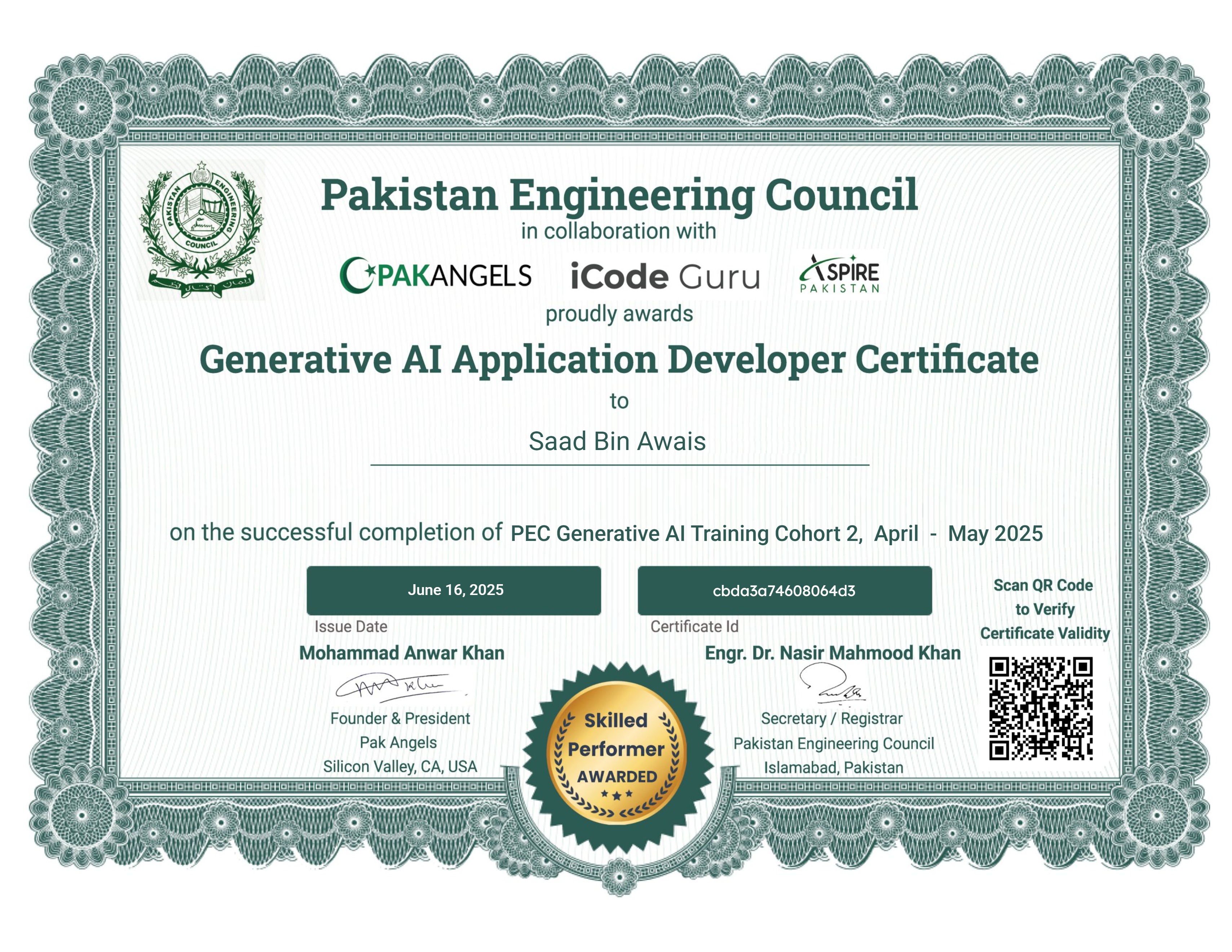 Pak Angels’ Generative AI Training Course - Skilled Performer Certificate