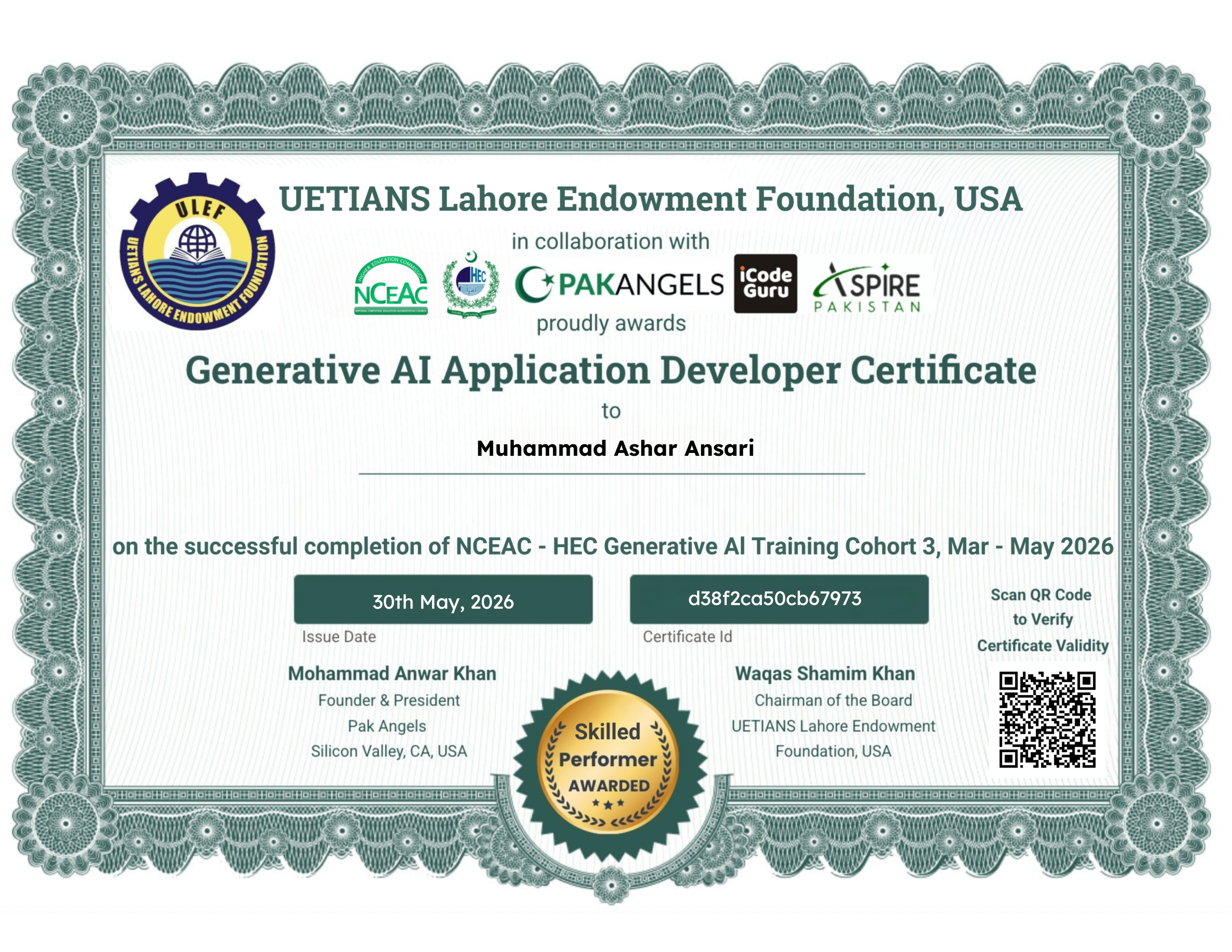 Pak Angels HEC Generative AI Training Course Cohort 3 - Skilled Performer