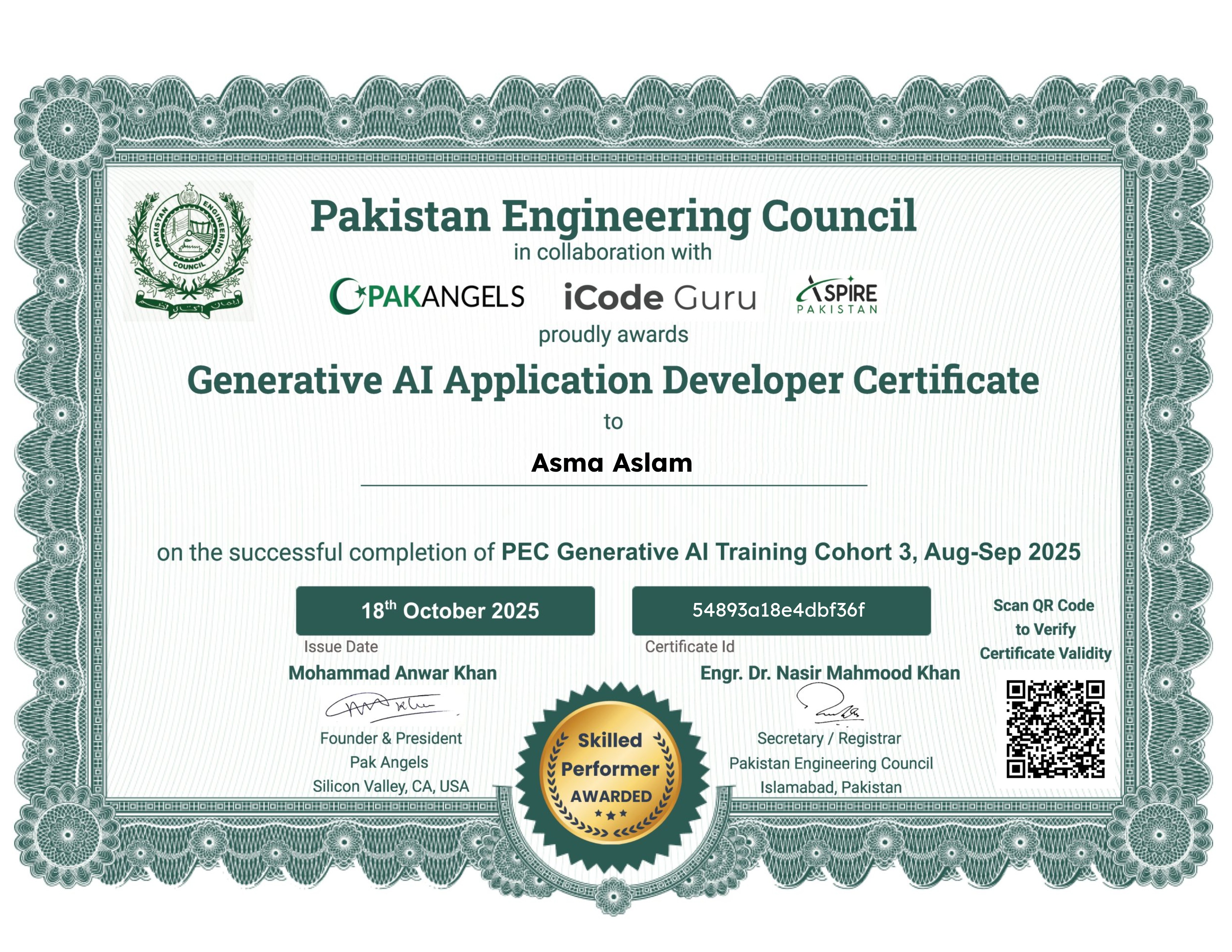 Pak Angels’ PEC Generative AI Training Course - Skilled Performer
