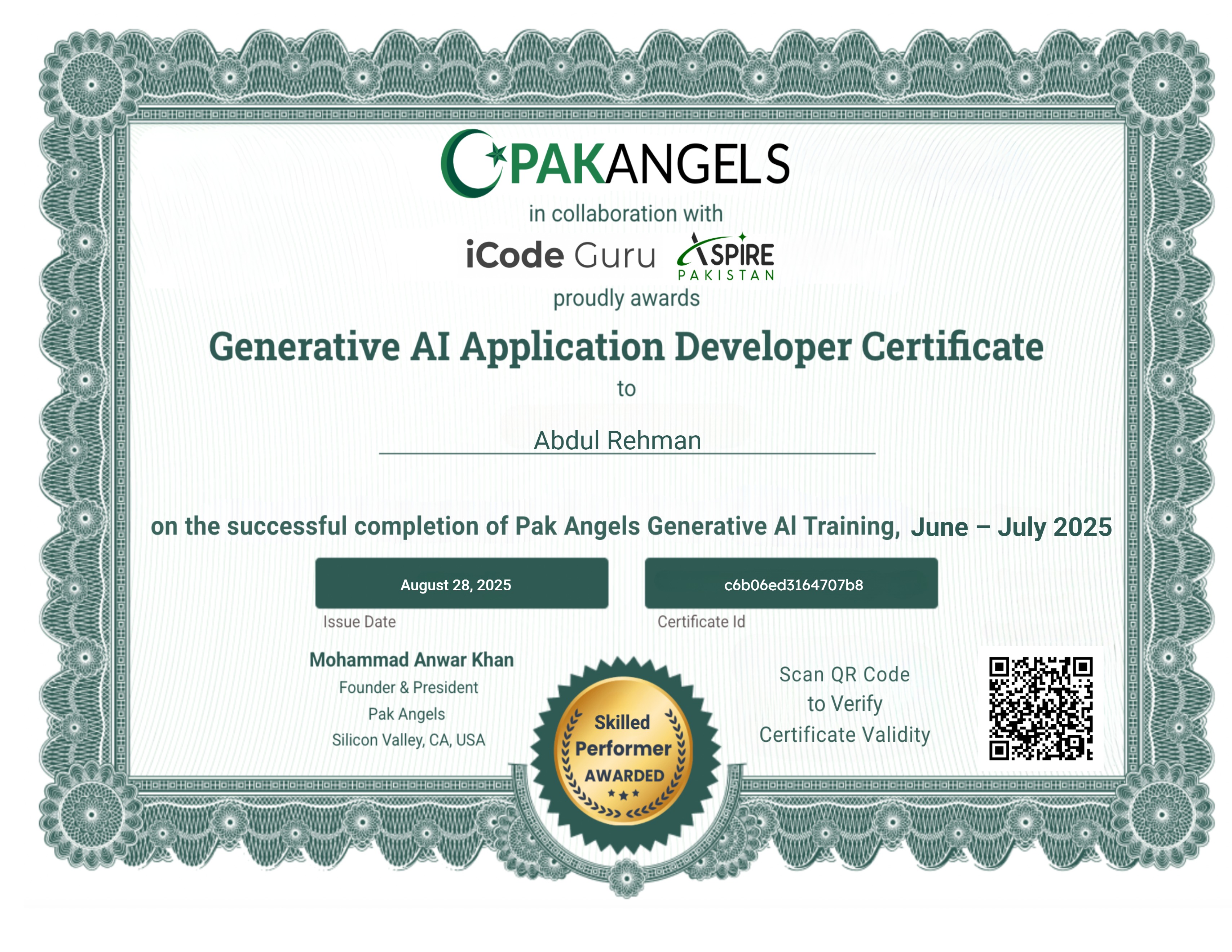 Pak Angels’ Generative AI Training Course - Skilled Performer
