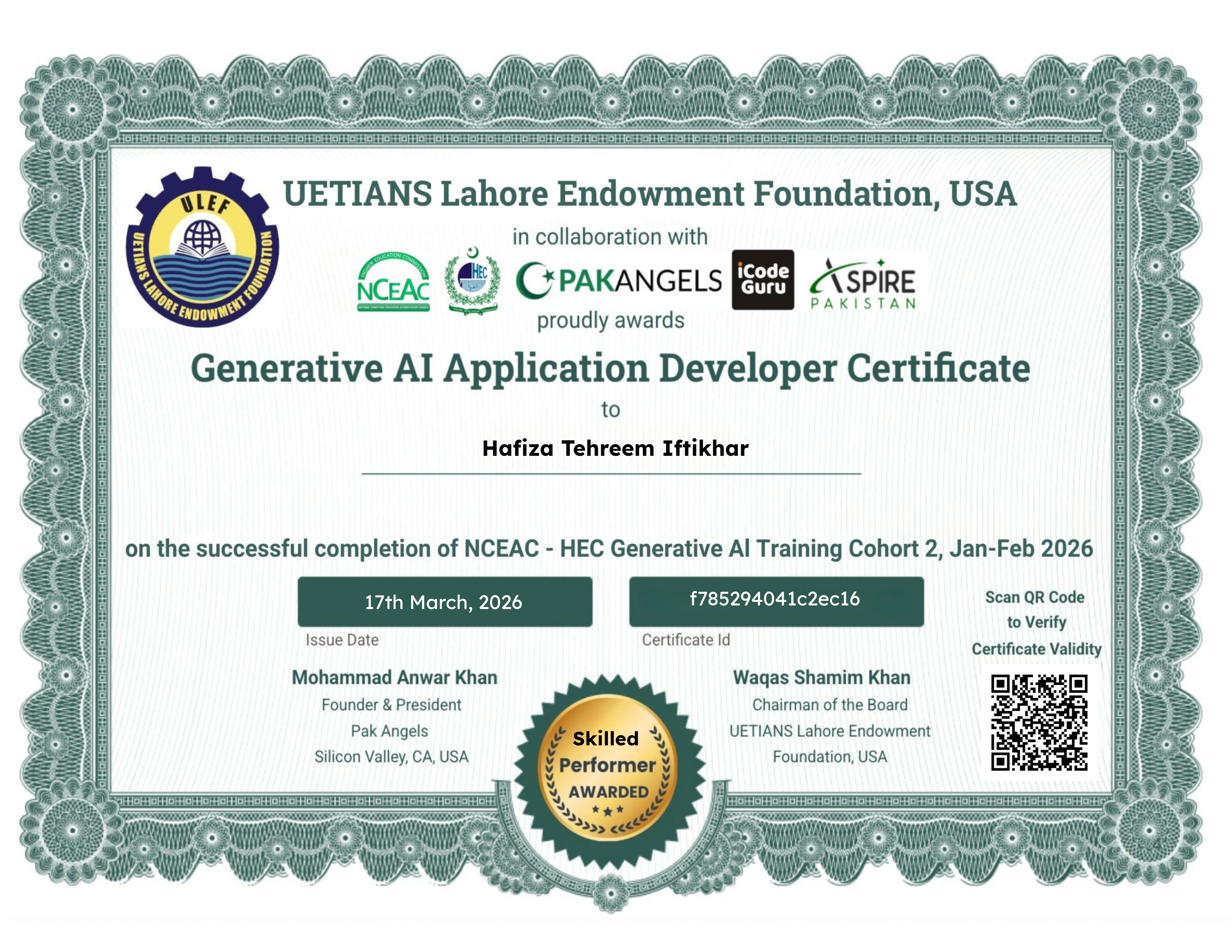 Pak Angels HEC Generative AI Training Course Cohort 2 - Skilled Performer