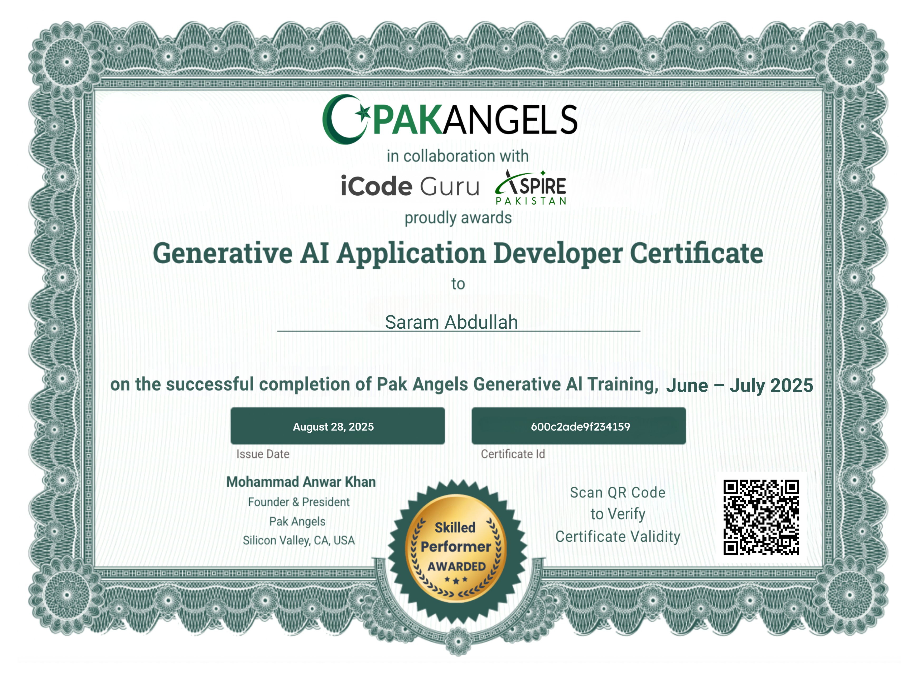 Pak Angels’ Generative AI Training Course - Skilled Performer